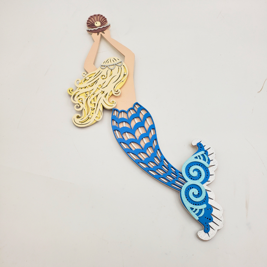 Multilayered Mermaid and Pearl Wood Art