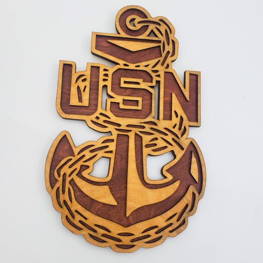 "US Navy Insignia" Laser Cut Natural Toned Wood Art