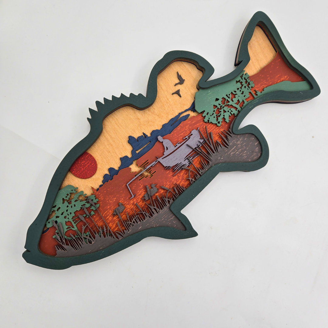 6 Layer Big Mouth Bass Wood Art