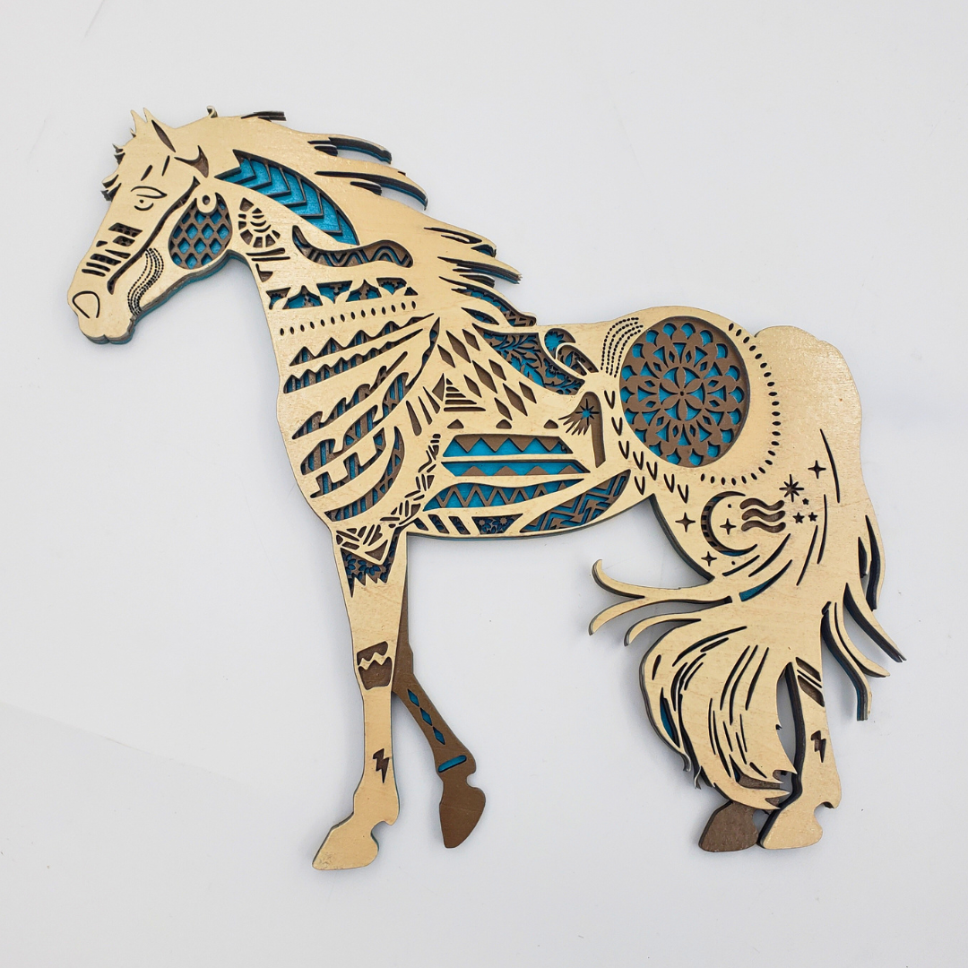 3 Layer Multicolored Horse Wood Art