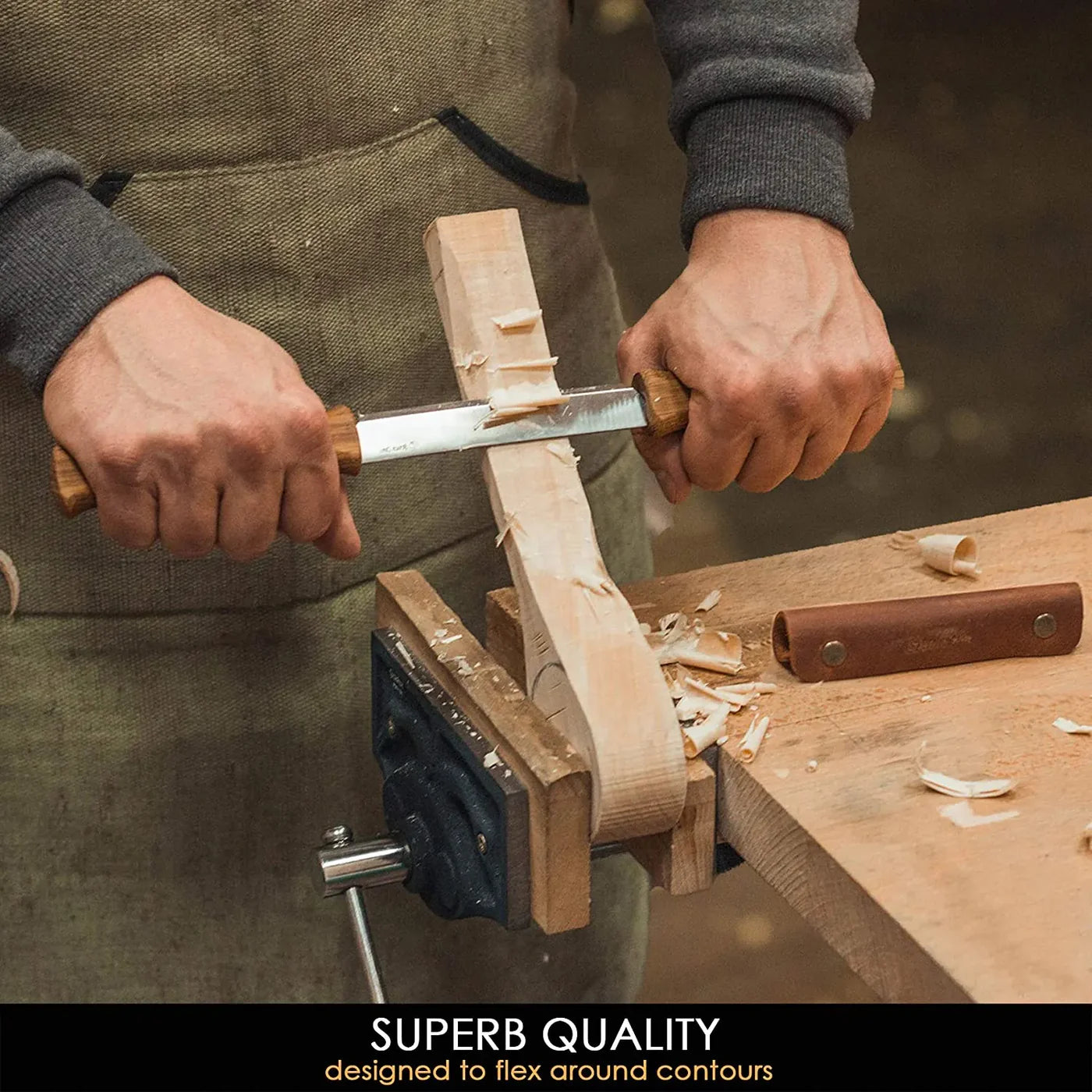 Drawknife w Oak Handle in Leather Sheath