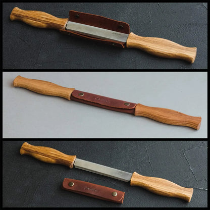 Drawknife w Oak Handle in Leather Sheath